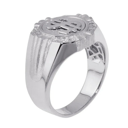 925 Sterling Silver Rhodium Plated Dollar Sign Ring with CZ