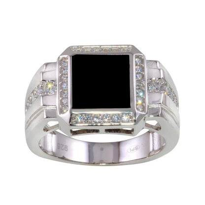 925 Sterling Silver Rhodium Plated Square Ring with CZ