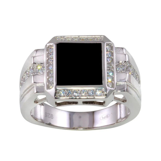 925 Sterling Silver Rhodium Plated Square Ring with CZ