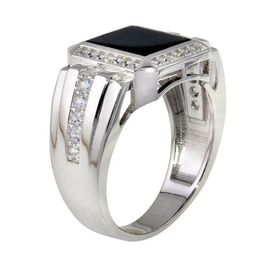 925 Sterling Silver Rhodium Plated Square Ring with CZ