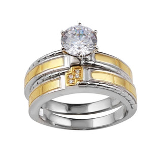 925 Sterling Silver Two-Tone His and Hers Ring Set with CZ