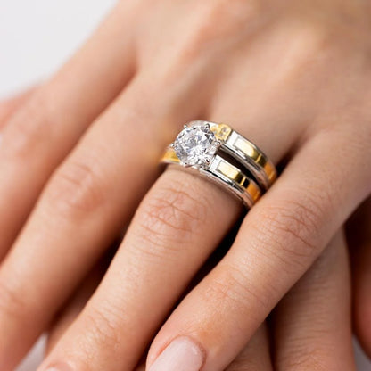 925 Sterling Silver Two-Tone His and Hers Ring Set with CZ