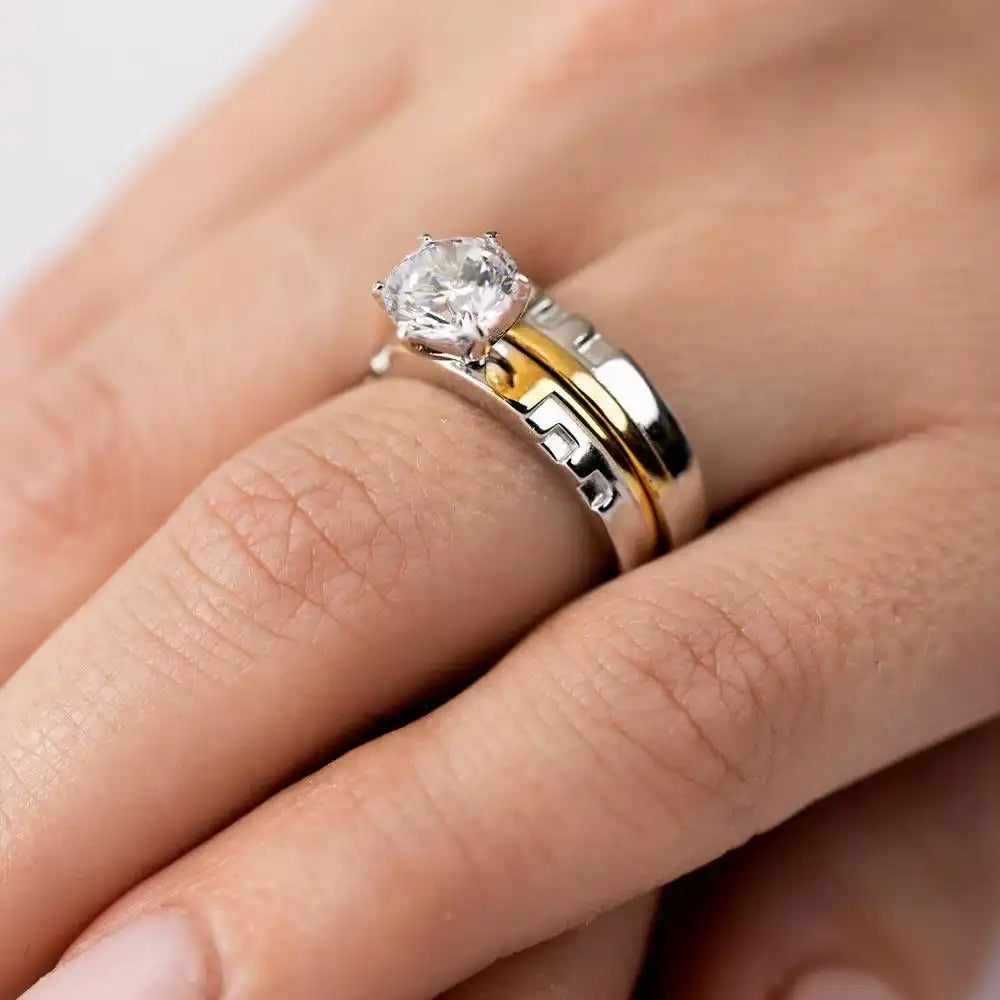925 Sterling Silver Two-Tone Stackable CZ Double Rings
