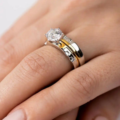 925 Sterling Silver Two-Tone Stackable CZ Double Rings