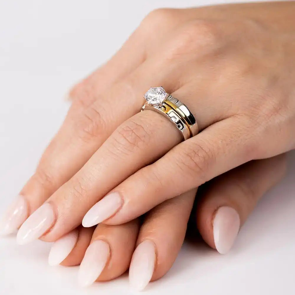 925 Sterling Silver Two-Tone Stackable CZ Double Rings
