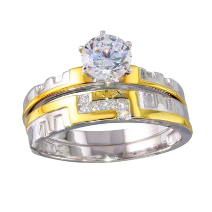925 Sterling Silver Two-Tone Stackable CZ Double Rings