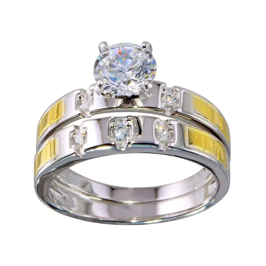 925 Sterling Silver Two-Tone Stackable CZ Double Ring
