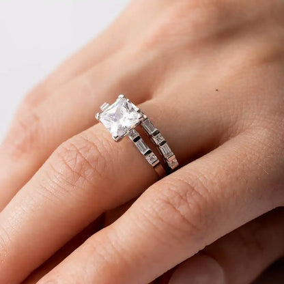 925 Sterling Silver Rhodium Plated Princess Cut Engagement Ring