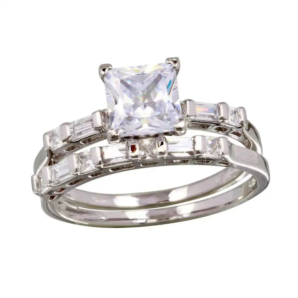 925 Sterling Silver Rhodium Plated Princess Cut Engagement Ring