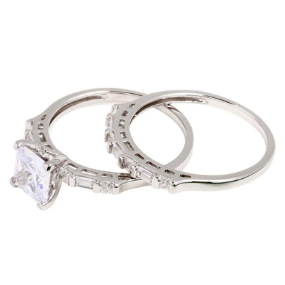 925 Sterling Silver Rhodium Plated Princess Cut Engagement Ring