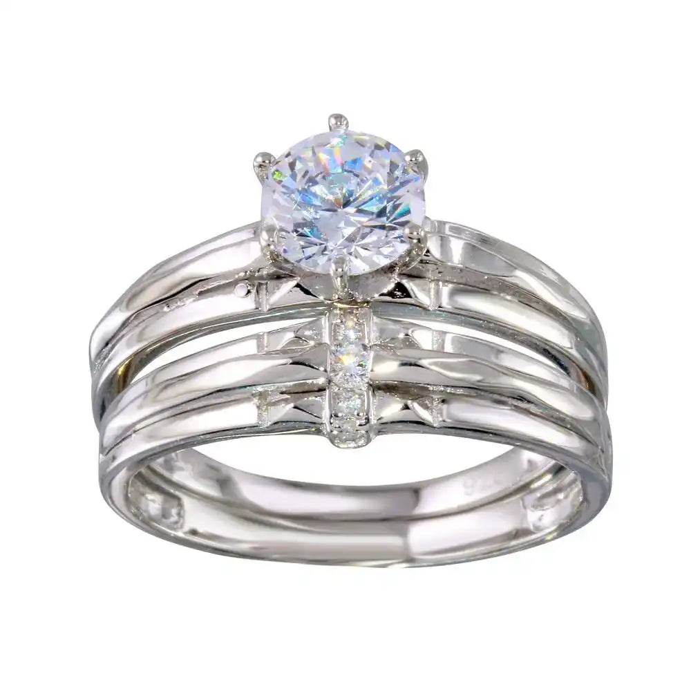 925 Sterling Silver Rhodium Plated Double Stackable Ring with CZ