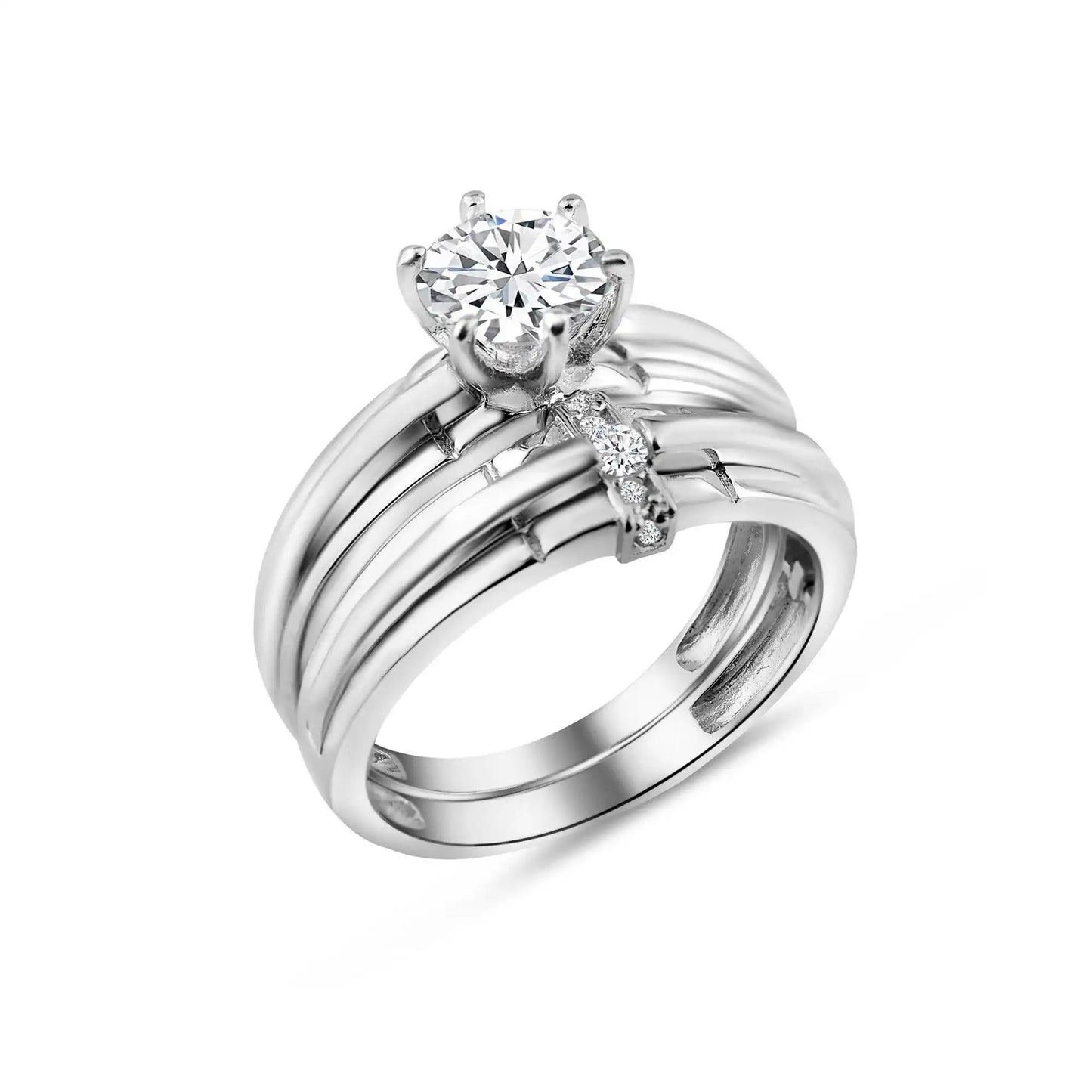 925 Sterling Silver Rhodium Plated Double Stackable Ring with CZ