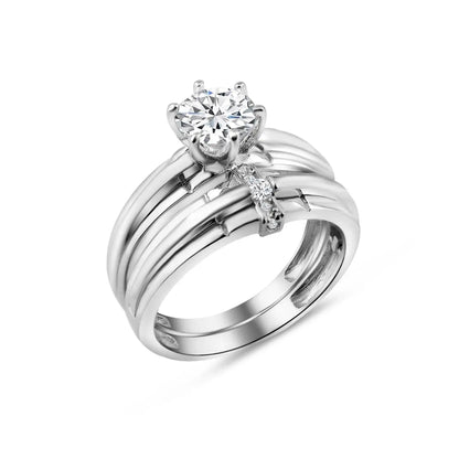 925 Sterling Silver Rhodium Plated Double Stackable Ring with CZ
