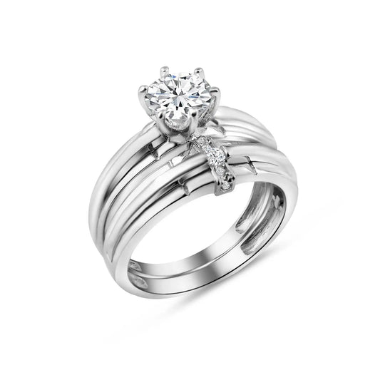 925 Sterling Silver Rhodium Plated Double Stackable Ring with CZ
