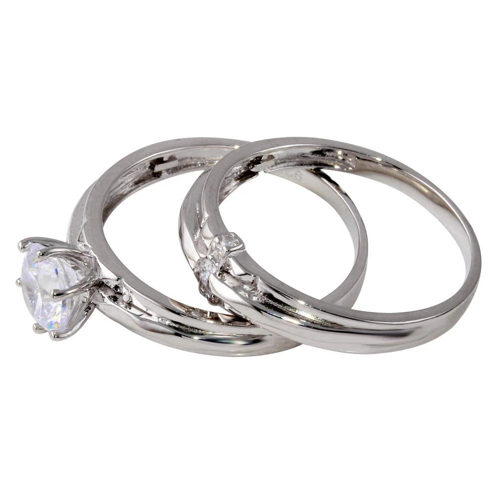 925 Sterling Silver Rhodium Plated Double Stackable Ring with CZ