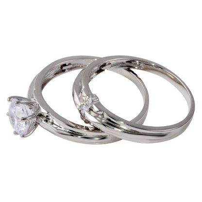 925 Sterling Silver Rhodium Plated Double Stackable Ring with CZ