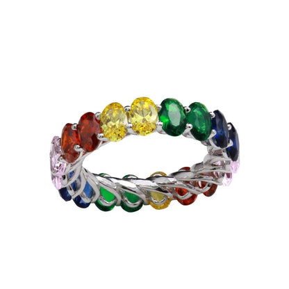 925 Sterling Silver Rhodium Plated Multi-Colored CZ Eternity Ring