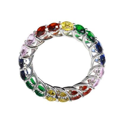 925 Sterling Silver Rhodium Plated Multi-Colored CZ Eternity Ring