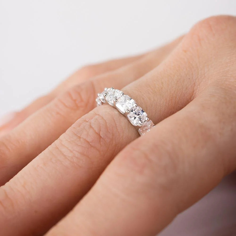 925 Sterling Silver Rhodium Plated Moissanite or CZ Eternity Band Ring