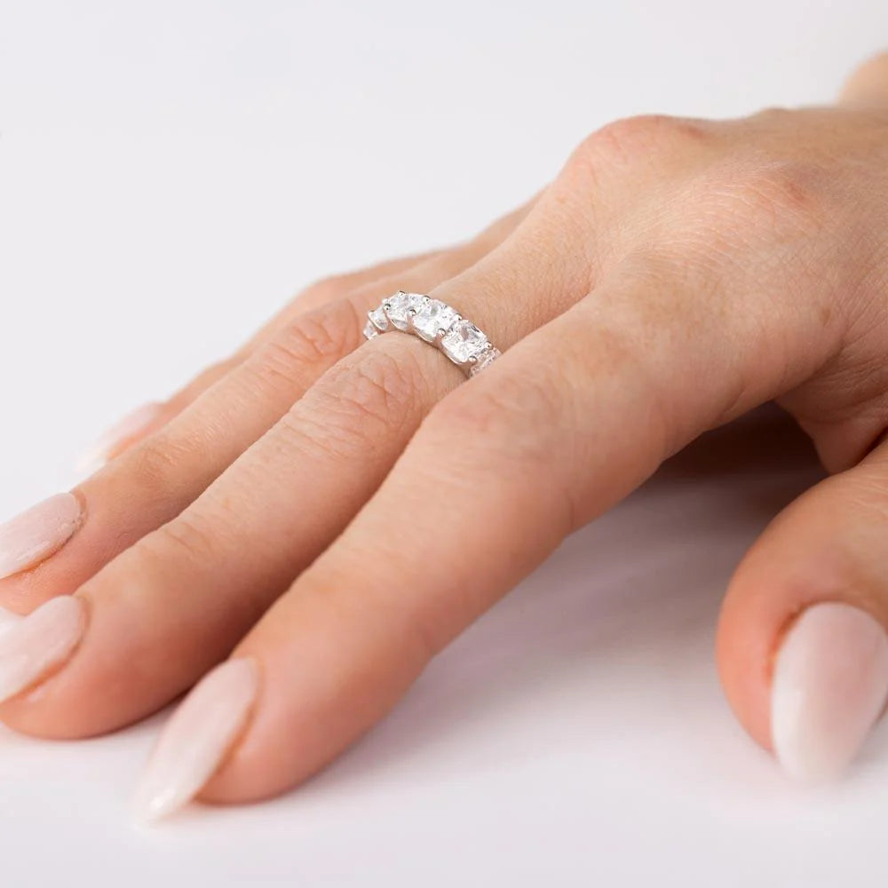 925 Sterling Silver Rhodium Plated Moissanite or CZ Eternity Band Ring