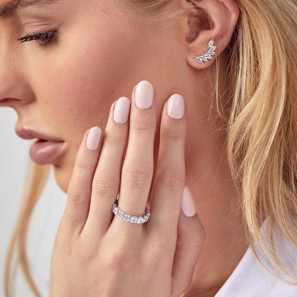 925 Sterling Silver Rhodium Plated Moissanite or CZ Eternity Band Ring