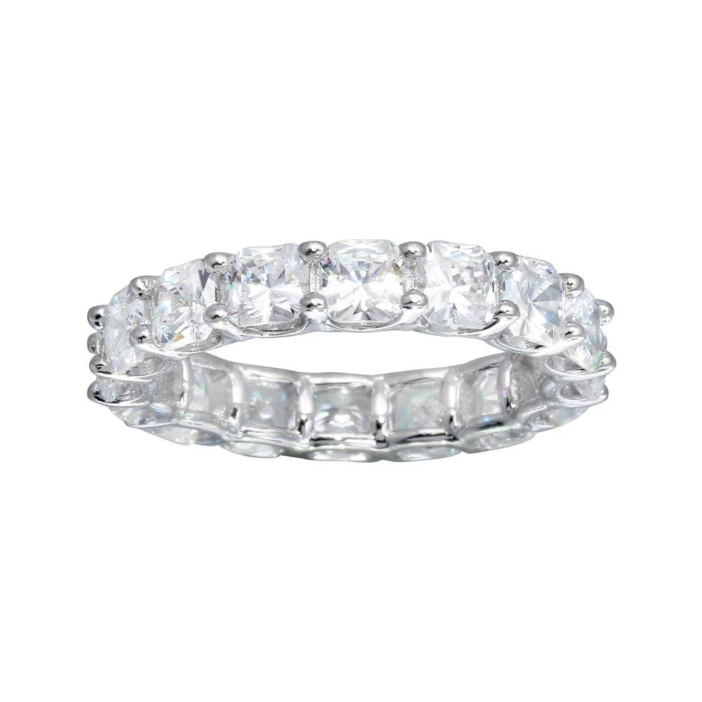 925 Sterling Silver Rhodium Plated Moissanite or CZ Eternity Band Ring