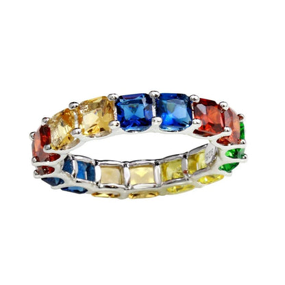 925 Sterling Silver Rhodium Plated Moissanite or CZ Eternity Band Ring