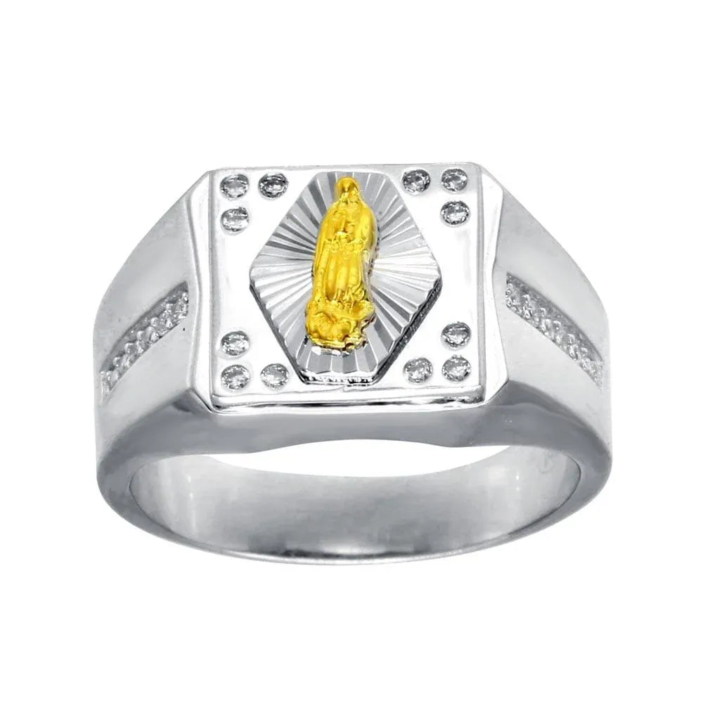925 Sterling Silver Rhodium Plated Men's CZ Guadalupe Ring