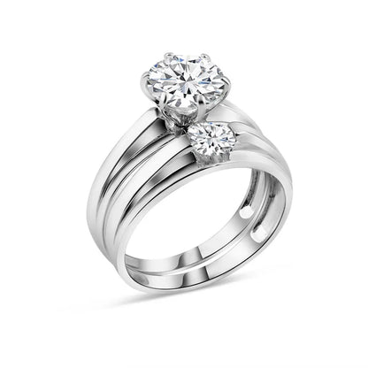 925 Sterling Silver Rhodium Plated Round CZ Stone Bordered Trios Ring