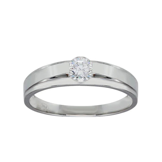 925 Sterling Silver Rhodium Plated Round CZ Stone Bordered Ring