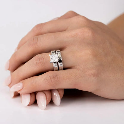 925 Sterling Silver Rhodium Plated Square CZ Cross Shank Design Ring