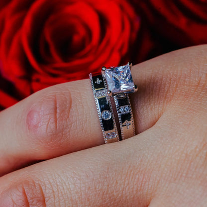 925 Sterling Silver Rhodium Plated Square CZ Cross Shank Design Ring