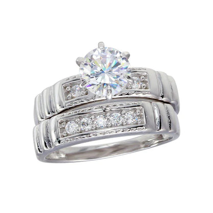 925 Sterling Silver Rhodium Plated Round CZ Trios Ring