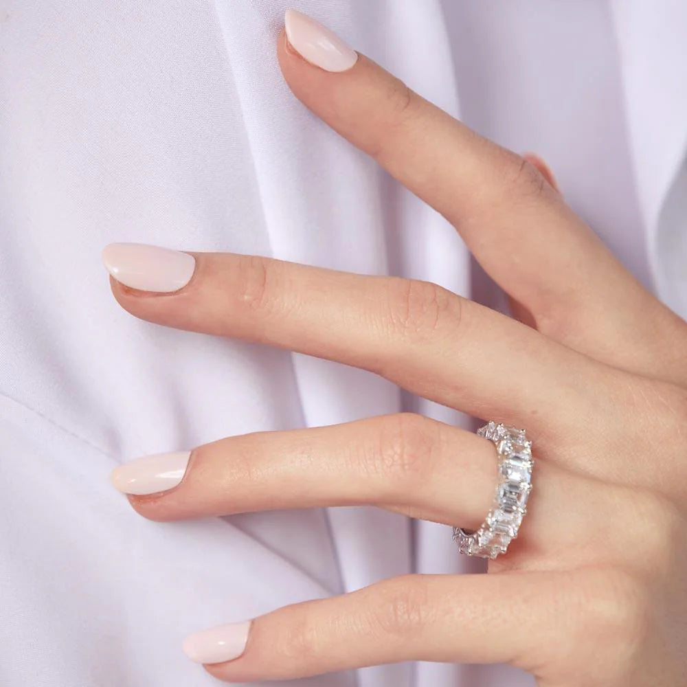 925 Sterling Silver Emerald Cut CZ Eternity Band Ring