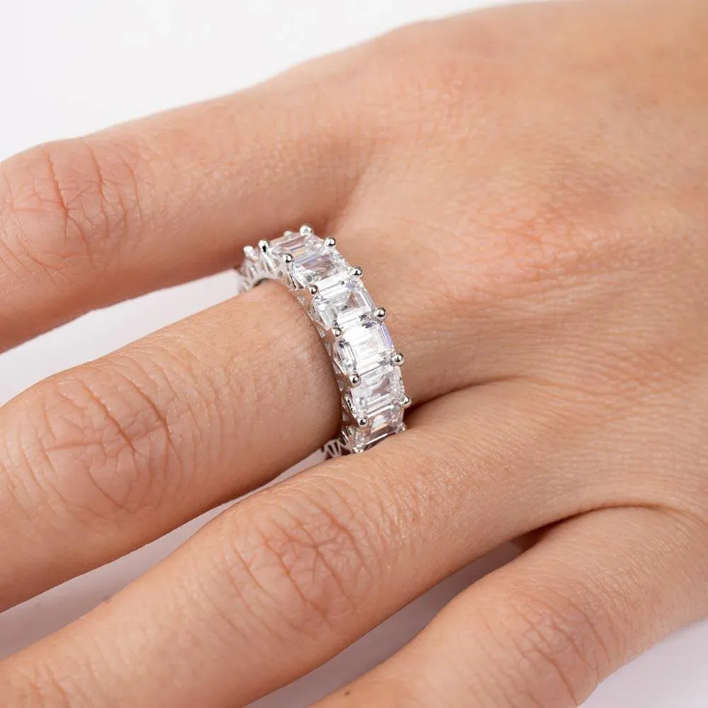 925 Sterling Silver Emerald Cut CZ Eternity Band Ring