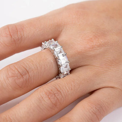 925 Sterling Silver Emerald Cut CZ Eternity Band Ring