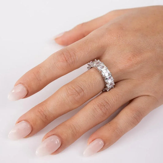 925 Sterling Silver Emerald Cut CZ Eternity Band Ring
