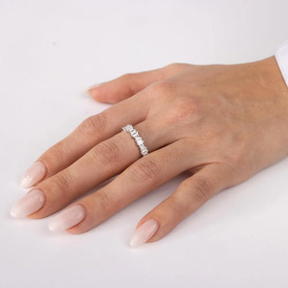 925 Sterling Silver Emerald Cut CZ Baguette Eternity Band Ring