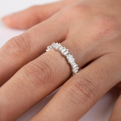 925 Sterling Silver Emerald Cut CZ Baguette Eternity Band Ring