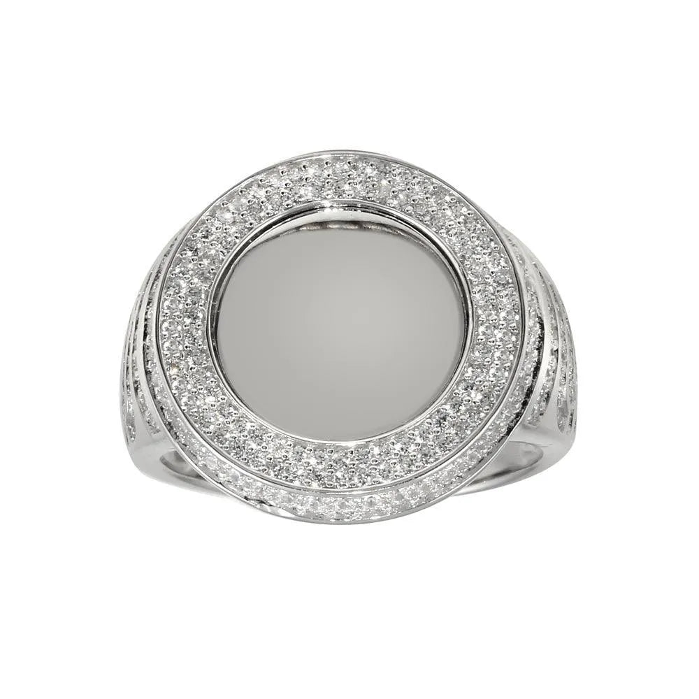 925 Sterling Silver Rhodium Plated Round CZ Mirror Disc Ring