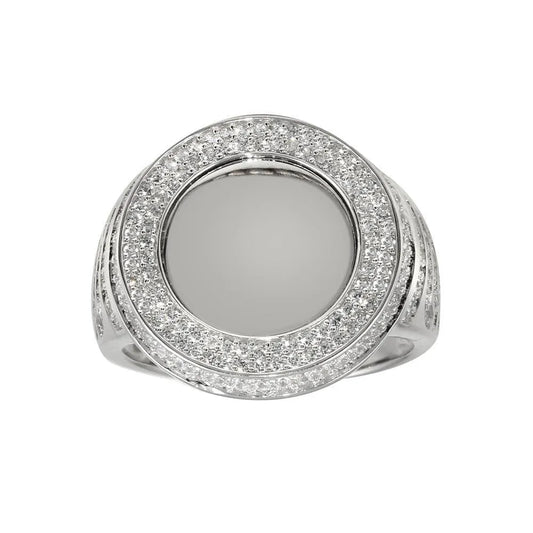925 Sterling Silver Rhodium Plated Round CZ Mirror Disc Ring