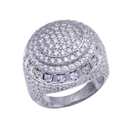 925 Sterling Silver Rhodium Plated Dome CZ Hip Hop Ring