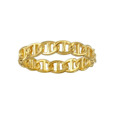 925 Sterling Silver Gold Plated Mariner Design Link Ring