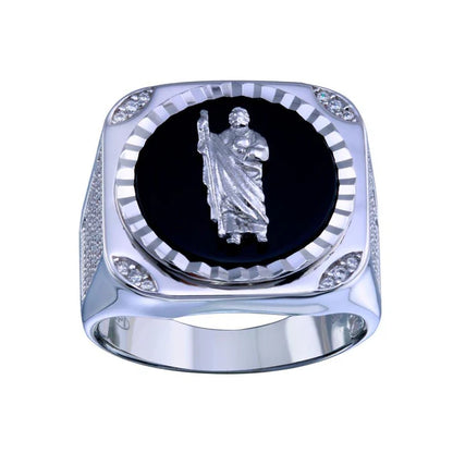 925 Sterling Silver Rhodium Plated Saint Jude CZ Ring