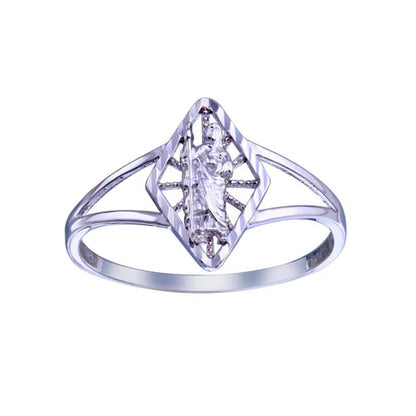 925 Sterling Silver Rhodium Plated  Saint Jude Diamond Cut Ring