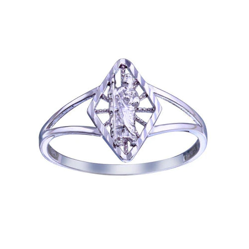 925 Sterling Silver Rhodium Plated  Saint Jude Diamond Cut Ring