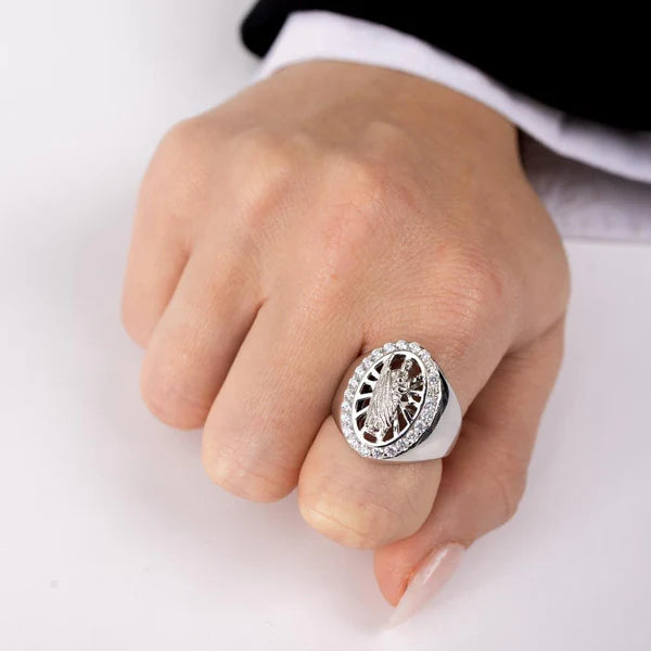 925 Sterling Silver Rhodium Plated Saint Jude CZ Ring