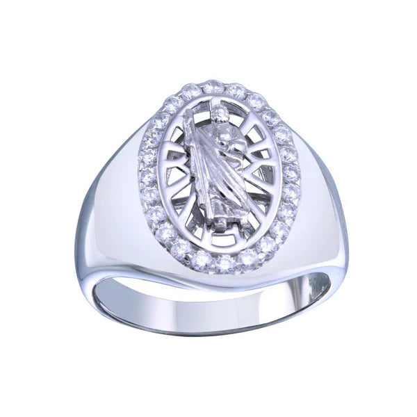 925 Sterling Silver Rhodium Plated Saint Jude CZ Ring
