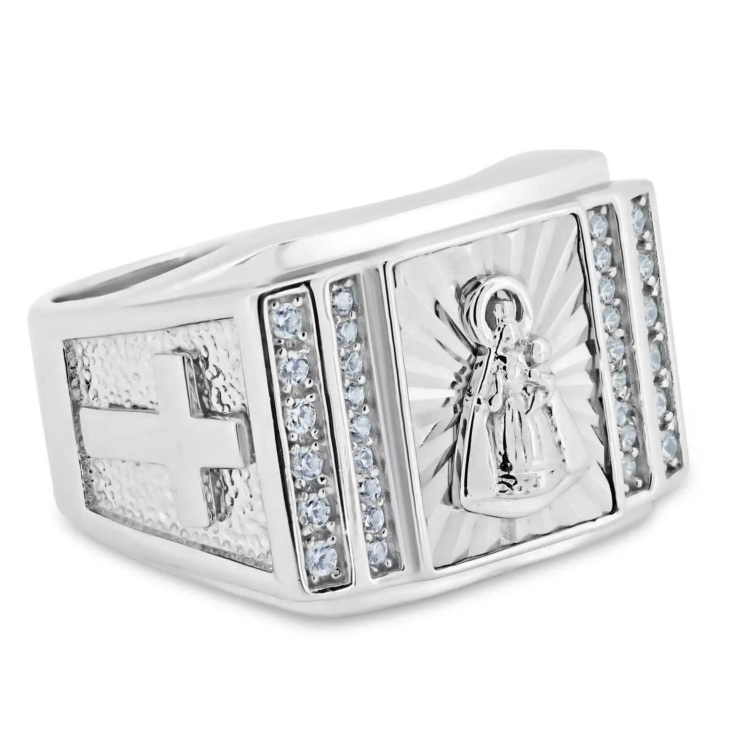 925 Sterling Silver Rhodium Plated Religious Saint CZ Ring