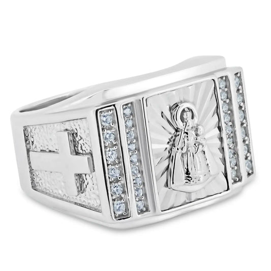 925 Sterling Silver Rhodium Plated Religious Saint CZ Ring